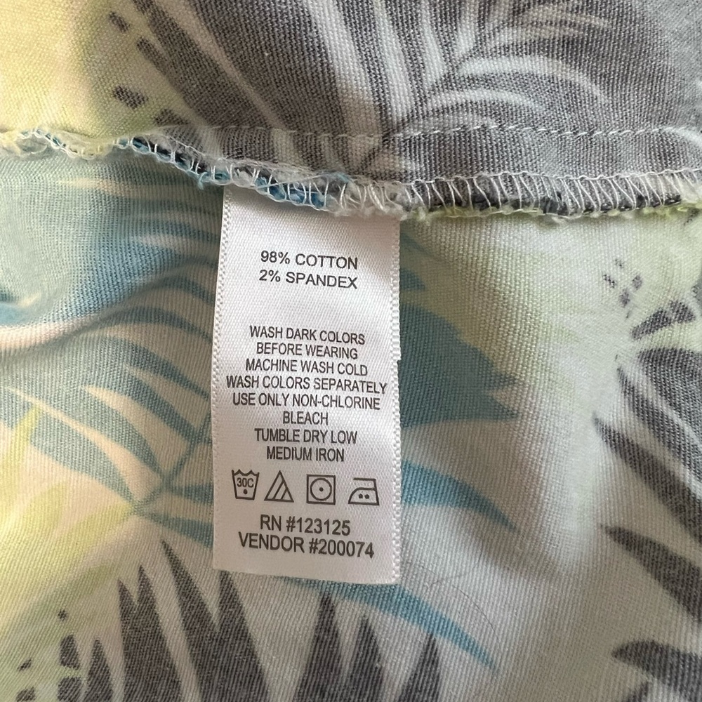 Metro Blues Tropical Print Jean Jacket - Blue, Green, and Black on White - Picture 6 of 7